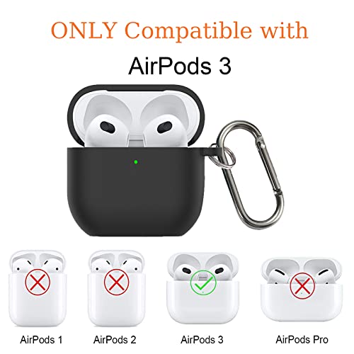 Geeice Airpods 3rd Generation Case with Cleaner kit, 2 in 1 Soft Silicone 2021 AirPods 3 Full Protective Cases Cover with Cleaning Pen and Keychain for Women Men Front LED Visible, Black