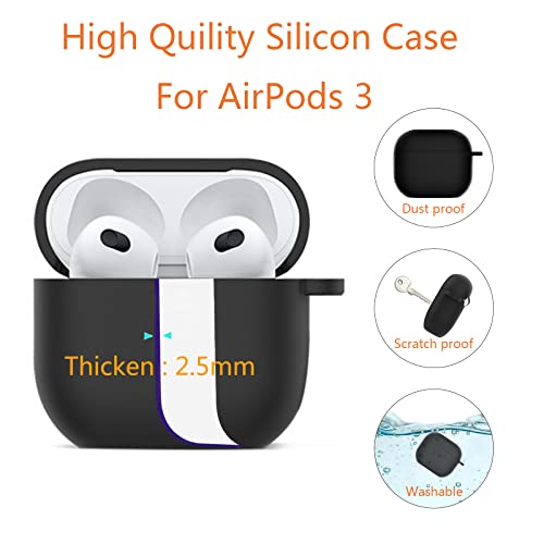 Geeice Airpods 3rd Generation Case with Cleaner kit, 2 in 1 Soft Silicone 2021 AirPods 3 Full Protective Cases Cover with Cleaning Pen and Keychain for Women Men Front LED Visible, Black