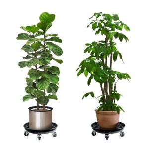 Choclaif Plant Caddy with Wheels - Heavy Duty Iron Plant Stand - Round Pot Trolley for Indoor and Outdoor - Built-in Drainage System - Durable and Easy Mobility(14IN, 3PACK)