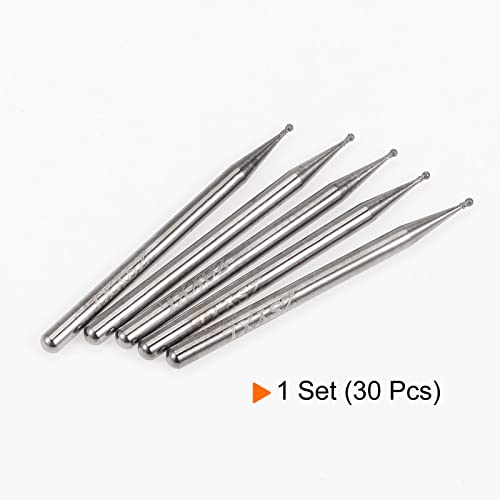 HARFINGTON 30pcs Diamond Grinding Burrs Carving Bits 1mm Ball Shape Head Mounted Point 1/8 Shank for Rotary Tool