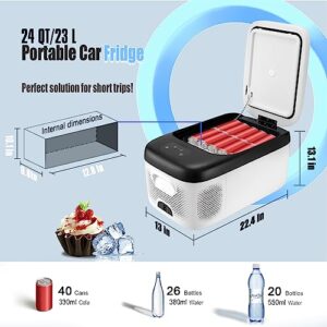 QNK 24QT(23L) Portable Car Refrigerator 12 Volt Mini Fridge Compressor Freezer RV Cooler For Camping Truck Van SUV Boat Party Trips w/App Control 100-240V AC & 12V/24V DC -4℉-68℉