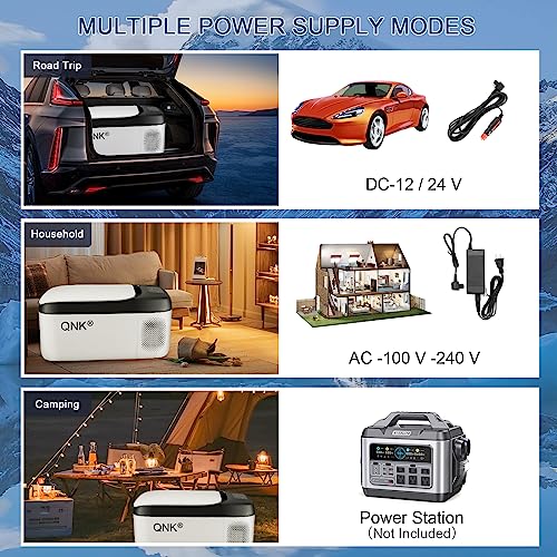 QNK 24QT(23L) Portable Car Refrigerator 12 Volt Mini Fridge Compressor Freezer RV Cooler For Camping Truck Van SUV Boat Party Trips w/App Control 100-240V AC & 12V/24V DC -4℉-68℉