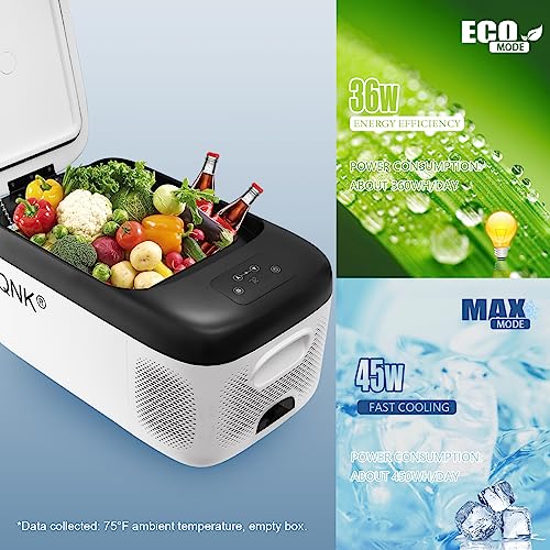 QNK 24QT(23L) Portable Car Refrigerator 12 Volt Mini Fridge Compressor Freezer RV Cooler For Camping Truck Van SUV Boat Party Trips w/App Control 100-240V AC & 12V/24V DC -4℉-68℉