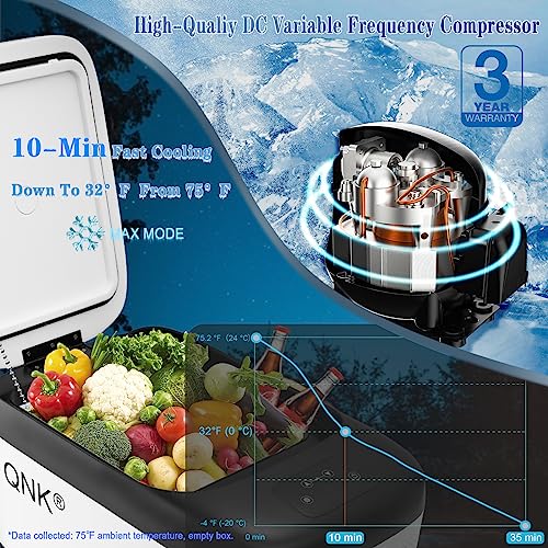 QNK 24QT(23L) Portable Car Refrigerator 12 Volt Mini Fridge Compressor Freezer RV Cooler For Camping Truck Van SUV Boat Party Trips w/App Control 100-240V AC & 12V/24V DC -4℉-68℉