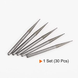 HARFINGTON 30pcs Diamond Grinding Burrs Carving Bits 3mm Pointed Type Head Mounted Point 1/8 Shank for Rotary Tool