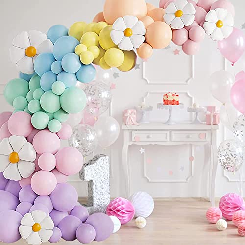 Pastel Balloons Garland Arch Kit-White Groovy Daisy Flower Macaron Pastel Rainbow Balloons for Baby Shower Daisy Theme Wedding Girls Birthday Boho Party Decoration