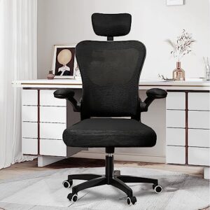 sencehome office chairs, ergonomic office chair, high back desk chair with adjustable headrests, lumbar support and flip-up armrests, breathable mesh computer chair for home office (black)