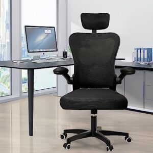 SenceHome Office Chairs, Ergonomic Office Chair, High Back Desk Chair with Adjustable Headrests, Lumbar Support and Flip-up Armrests, Breathable Mesh Computer Chair for Home Office (Black)