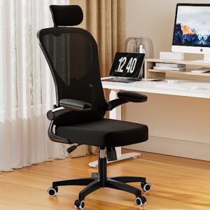 SenceHome Office Chairs, Ergonomic Office Chair, High Back Desk Chair with Adjustable Headrests, Lumbar Support and Flip-up Armrests, Breathable Mesh Computer Chair for Home Office (Black)