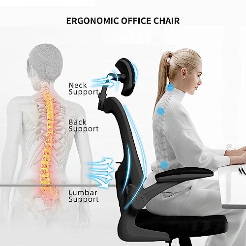 SenceHome Office Chairs, Ergonomic Office Chair, High Back Desk Chair with Adjustable Headrests, Lumbar Support and Flip-up Armrests, Breathable Mesh Computer Chair for Home Office (Black)