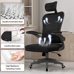 SenceHome Office Chairs, Ergonomic Office Chair, High Back Desk Chair with Adjustable Headrests, Lumbar Support and Flip-up Armrests, Breathable Mesh Computer Chair for Home Office (Black)