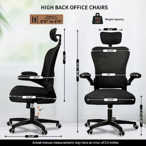 SenceHome Office Chairs, Ergonomic Office Chair, High Back Desk Chair with Adjustable Headrests, Lumbar Support and Flip-up Armrests, Breathable Mesh Computer Chair for Home Office (Black)