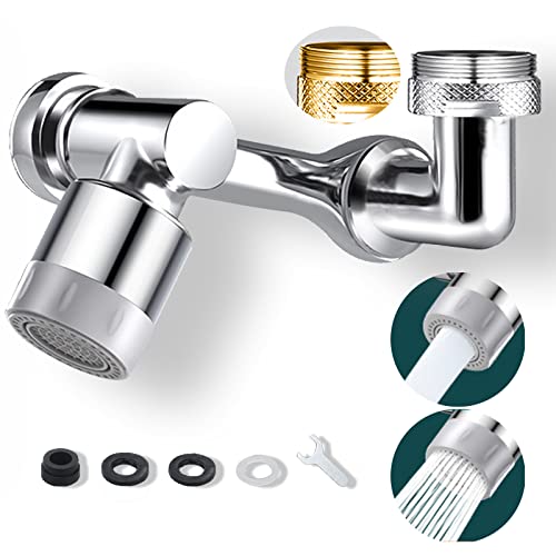 1080°universal rotating swivel flushing faucet extender brass alloy extension robotic arm adapter attachment accessories aerator for kitchen bathroom washroom sink(Copper alloy_Silicone nozzle_1pcs)