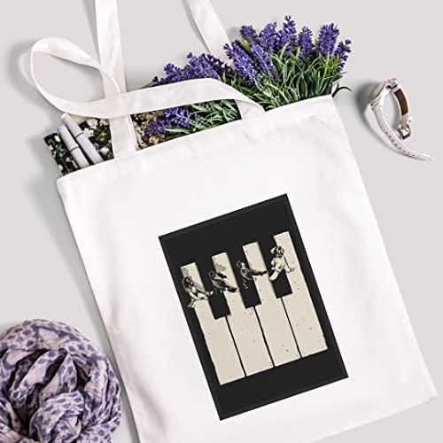 AESTHETIC WALK BY PIANO DESIGN, Reusable Tote Bag, Lightweight Grocery Shopping Cloth Bag, 13” x 14” with 20” Handles