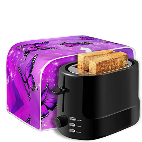 Gomyblomy Purple Butterflies Toaster Cover Polyester 4 Slice Toaster Appliance Dust- Proof Cover for Kitchen Appliance Dust and Fingerprint Protection