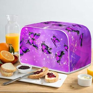 Gomyblomy Purple Butterflies Toaster Cover Polyester 4 Slice Toaster Appliance Dust- Proof Cover for Kitchen Appliance Dust and Fingerprint Protection