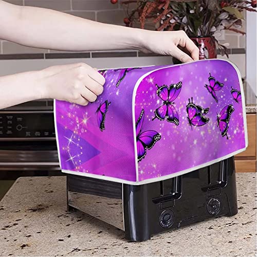 Gomyblomy Purple Butterflies Toaster Cover Polyester 4 Slice Toaster Appliance Dust- Proof Cover for Kitchen Appliance Dust and Fingerprint Protection