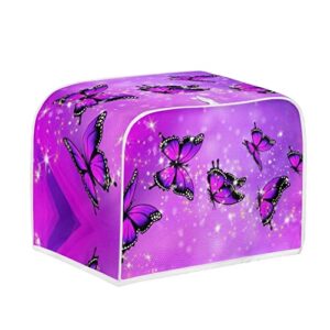 Gomyblomy Purple Butterflies Toaster Cover Polyester 4 Slice Toaster Appliance Dust- Proof Cover for Kitchen Appliance Dust and Fingerprint Protection