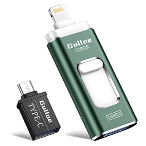 flash drive for iphone 128gb, gulloe usb memory stick photo stick external storage thumb drive for iphone ipad android computer (light green)