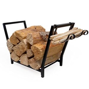 fireproof pros firewood rack outdoor and indoor firewood storage with kindling wood hooks. 25.6in double coated fire wood rack. waterproof rustproof stable log holder and fireplace decor organizer