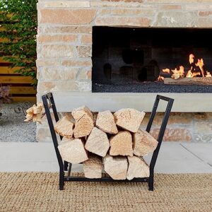 FireProof Pros Firewood Rack Outdoor and Indoor Firewood Storage with Kindling Wood Hooks. 25.6in Double Coated Fire Wood Rack. Waterproof Rustproof Stable Log Holder and Fireplace Decor Organizer