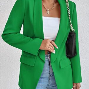 Perbai Women's Long Sleeve Open Front Blazer Casual Shawl Collar OL Work Office Suit Jacket(Green-XS)