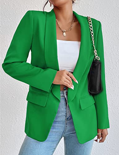 Perbai Women's Long Sleeve Open Front Blazer Casual Shawl Collar OL Work Office Suit Jacket(Green-XS)