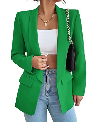 Perbai Women's Long Sleeve Open Front Blazer Casual Shawl Collar OL Work Office Suit Jacket(Green-XS)