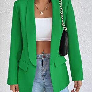 Perbai Women's Long Sleeve Open Front Blazer Casual Shawl Collar OL Work Office Suit Jacket(Green-XS)