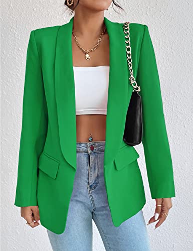 Perbai Women's Long Sleeve Open Front Blazer Casual Shawl Collar OL Work Office Suit Jacket(Green-XS)