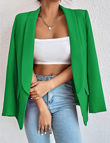 Perbai Women's Long Sleeve Open Front Blazer Casual Shawl Collar OL Work Office Suit Jacket(Green-XS)