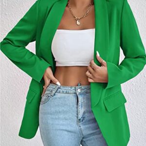 Perbai Women's Long Sleeve Open Front Blazer Casual Shawl Collar OL Work Office Suit Jacket(Green-XS)