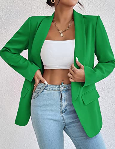 Perbai Women's Long Sleeve Open Front Blazer Casual Shawl Collar OL Work Office Suit Jacket(Green-XS)