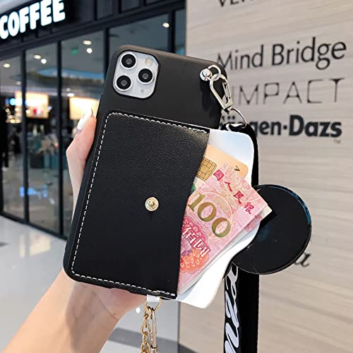 KeQili for Galaxy Note 10 Mickey Mouse Case,3D Cute Cartoon Mouse Ears Card Holder Wallet Women Girls Protective Phone Case Cover with Lanyard for Samsung Galaxy Note 10,Black