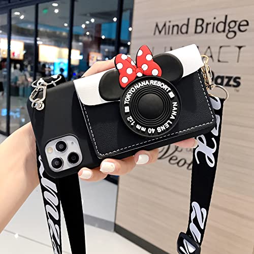 KeQili for Galaxy Note 10 Minnie Mouse Case,3D Cute Cartoon Mouse Ears Card Holder Wallet Women Girls Protective Phone Case Cover with Lanyard for Samsung Galaxy Note 10,Red