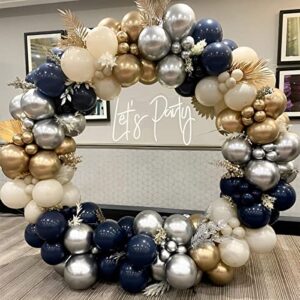 navy blue balloon garland arch kit,160pcs royal dark blue white sand and chrome gold silvery latex balloons for birthday wedding baby shower party decorations