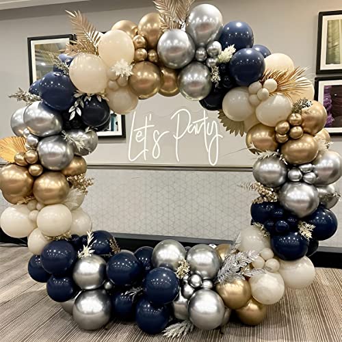 Navy Blue Balloon Garland Arch Kit,160pcs Royal Dark Blue White Sand and Chrome Gold Silvery Latex Balloons for Birthday Wedding Baby Shower Party Decorations