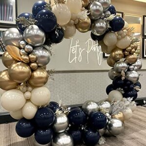 Navy Blue Balloon Garland Arch Kit,160pcs Royal Dark Blue White Sand and Chrome Gold Silvery Latex Balloons for Birthday Wedding Baby Shower Party Decorations