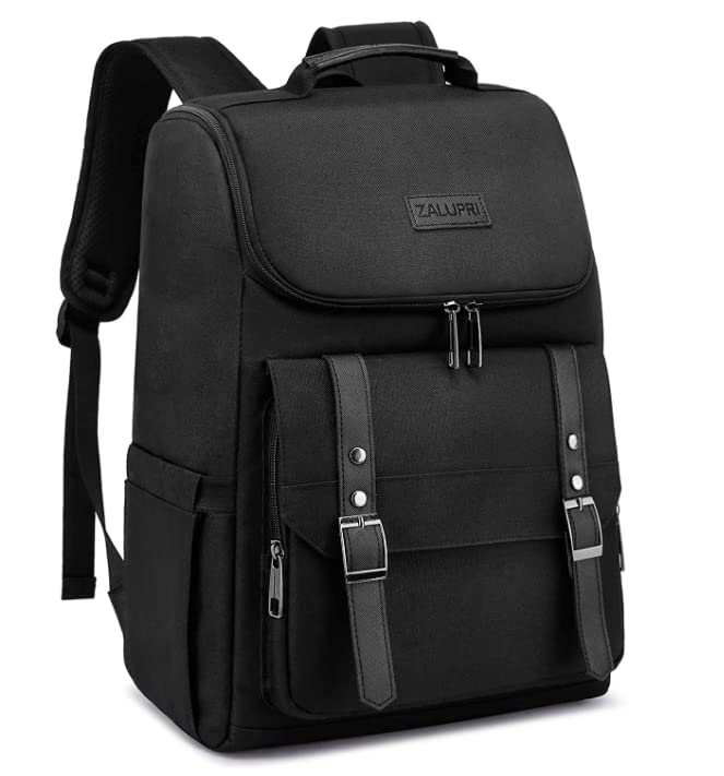 zalupri Work Laptop Backpack for Men, 15.6 inch Travel Backpack Stylish Teacher Backpack Casual Daypack laptop Bag with USB Charing Port, Black