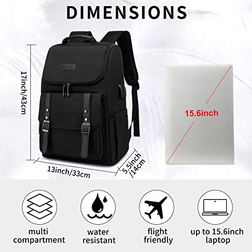 zalupri Work Laptop Backpack for Men, 15.6 inch Travel Backpack Stylish Teacher Backpack Casual Daypack laptop Bag with USB Charing Port, Black