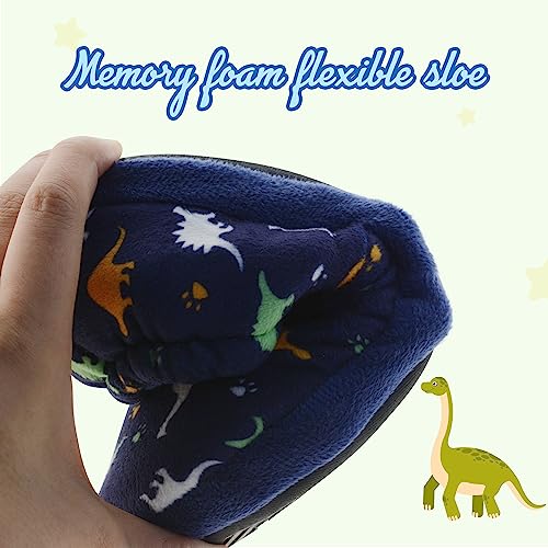 LseLom Dinosaur Slipper for Toddler Boys Little Kid Fuzzy Memory Foam Slip resistant Animal House Slippers US 1 Big Kid Blue