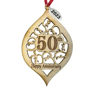 50th anniversary ornament 2023 - happy anniversary ornament, beautiful laser cut wood detail - comes in a gift box so it's ready for giving (50th anniversary 2023)