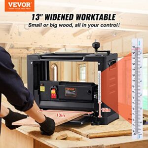 VEVOR Thickness Planer, Two-Blade, 13" Width Worktable Benchtop Planer, 15-Amp 1800W Powerful Motor, 12" Extended Infeeding Table, Low Noise for both hard & soft wood material removal