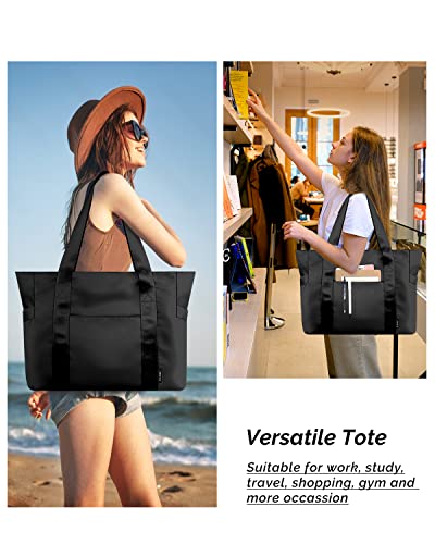 Prite Tote Bag for Women Weekender Bag with Laptop Compartment for Work Nurse School Travel Gym (Black)