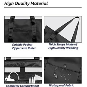 Prite Tote Bag for Women Weekender Bag with Laptop Compartment for Work Nurse School Travel Gym (Black)