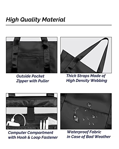 Prite Tote Bag for Women Weekender Bag with Laptop Compartment for Work Nurse School Travel Gym (Black)