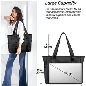 Prite Tote Bag for Women Weekender Bag with Laptop Compartment for Work Nurse School Travel Gym (Black)