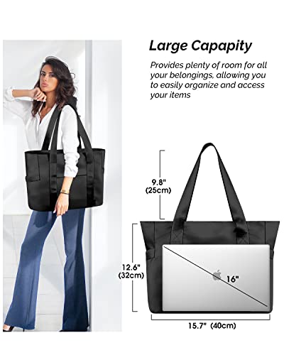 Prite Tote Bag for Women Weekender Bag with Laptop Compartment for Work Nurse School Travel Gym (Black)