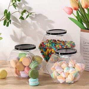 Bokon 18 Pcs Hexagon Shaped Jars with Lids Plastic Cookie Container 30oz Clear Wide Mouth Candy Storage Jar for Cookies, Candy, Snacks, Paper Stars, Detergent Pods, Gifts and Storage