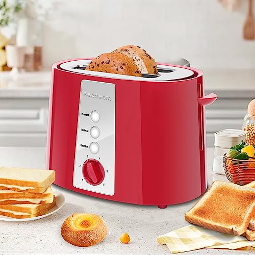 SEEDEEM Toaster 2 Slice, Extra Wide Slot Toaster, 6 Shade Settings, Bread Toaster with Cancel, Defrost, Reheat Function, Extra Wide Slots for Waffle or Bagel, Removable Crumb Tray, 750W, Retro Red
